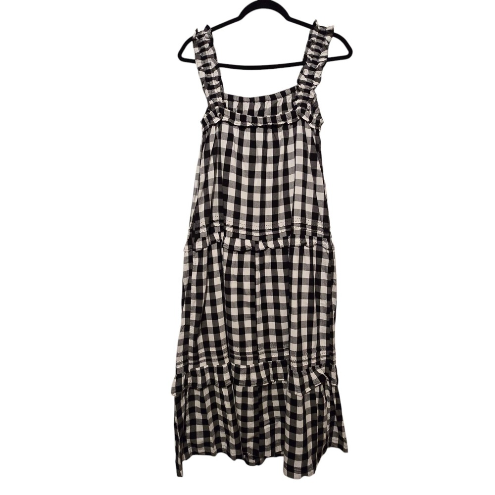 Old Navy NWT Womens Check Plaid Maxi Dress MED Black White Tiered Boho Cottage